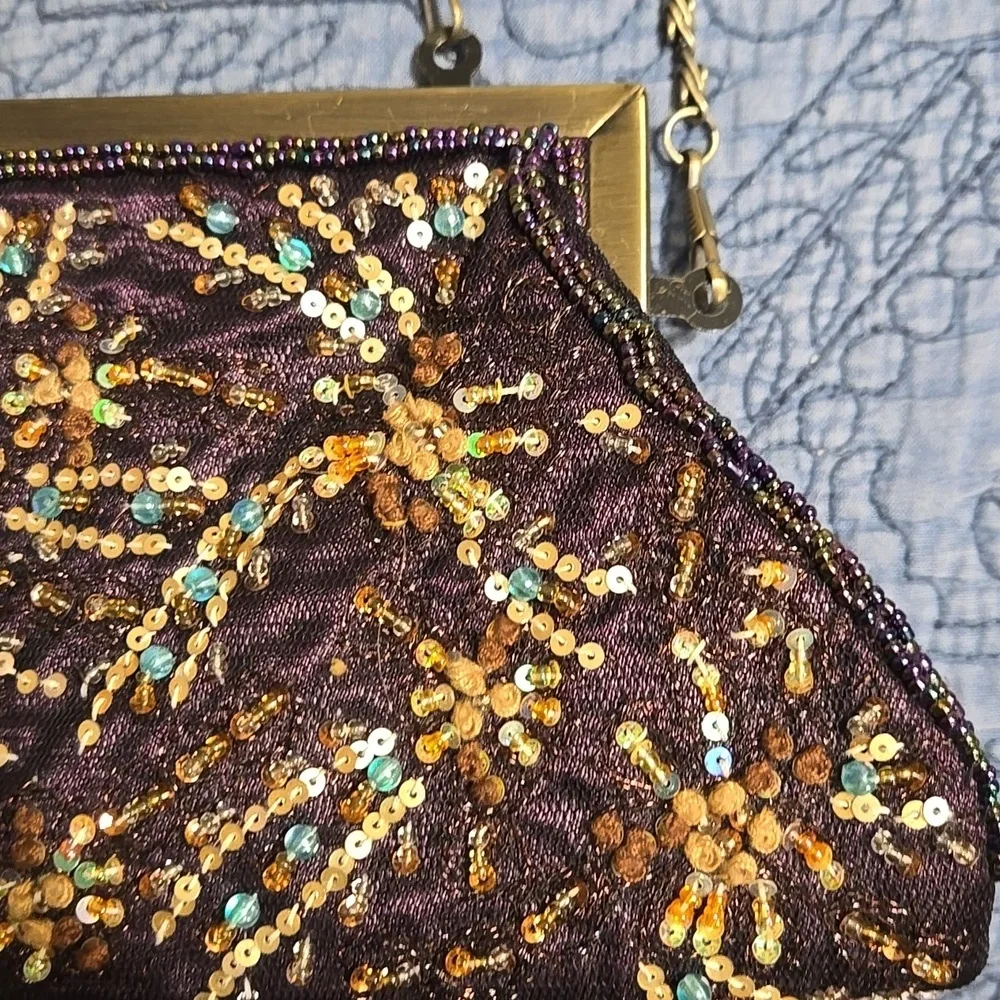 Purple Beaded and Sequin Clutch Bag